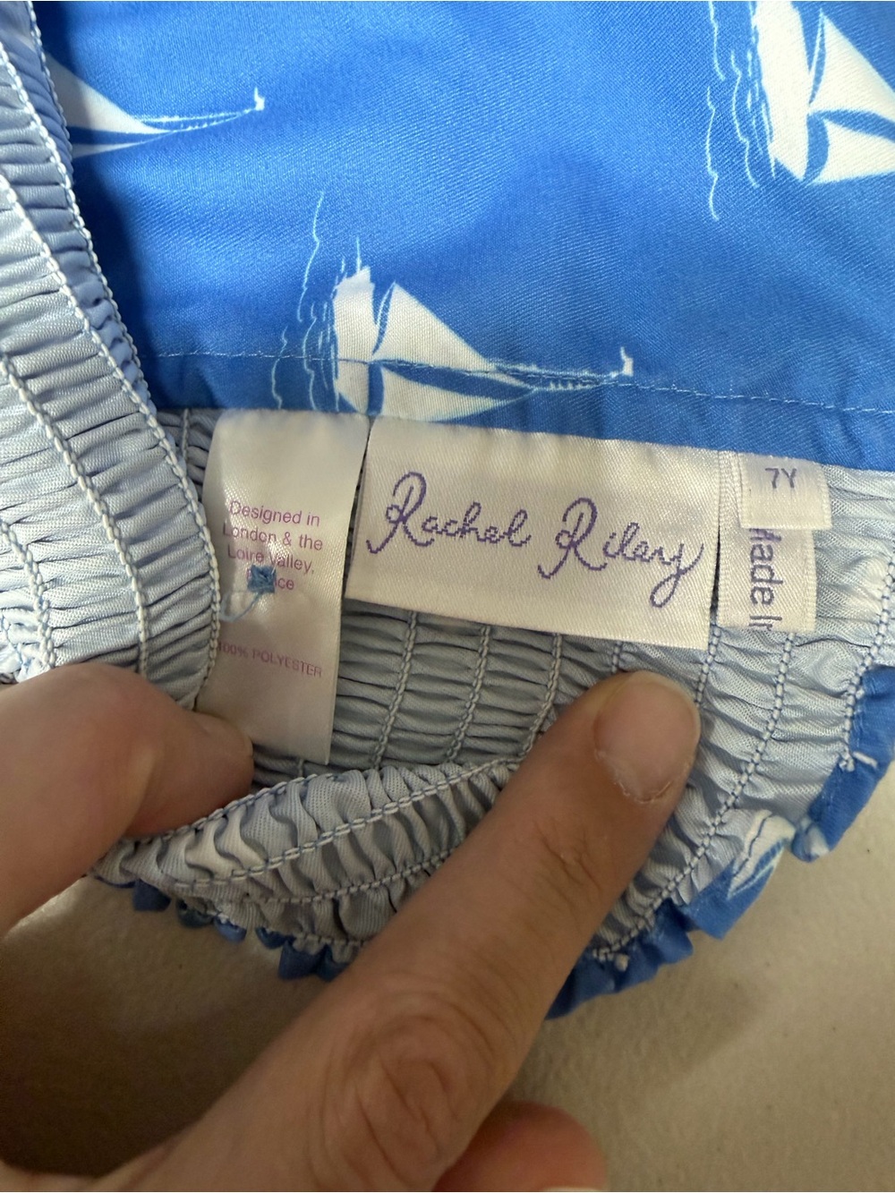 Rachel Riley 7Y Blue Sailboat Ruffle Bubble Swimsuit - Picture 6 of 7